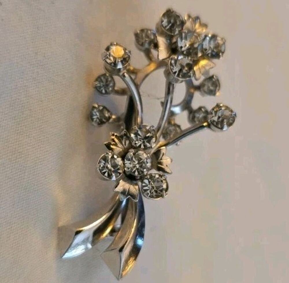 Vintage Rhinestone Floral Brooch Pin